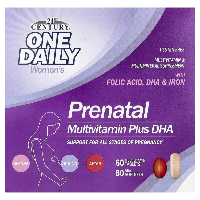 21st Century, Пренатальный комплекс мультивитаминов и минералов + ДГК, 2 флакона, 60 таблеток / 60 мягких таблеток