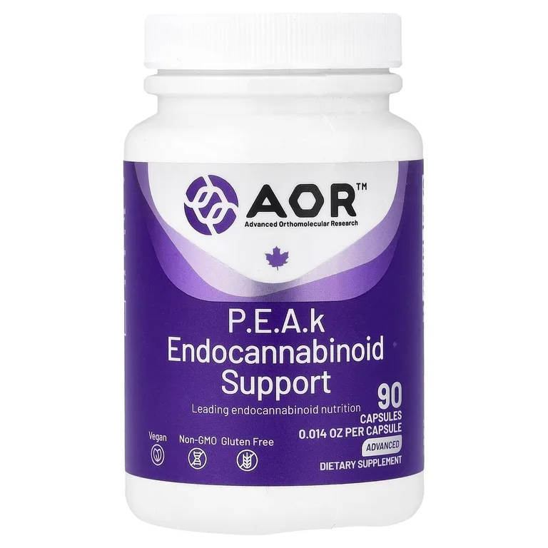 Advanced Orthomolecular Research AOR, PEAk Endocannabinoid, поддержка, улучшенная формула, 400 мг, 90 капсул