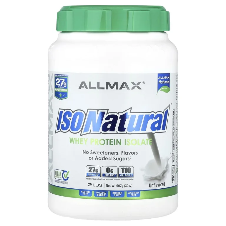 ALLMAX, чистый изолят сывороточного протеина, без искусственных красителей, ароматизаторов и добавленного сахара, без добавок, 907 г (2 фунта)