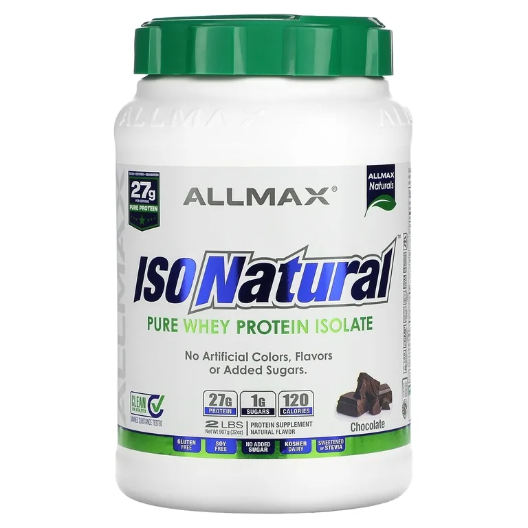 ALLMAX, чистый изолят сывороточного протеина, без искусственных красителей, ароматизаторов и добавленного сахара, со вкусом шоколада, 907 г (2 фунта)