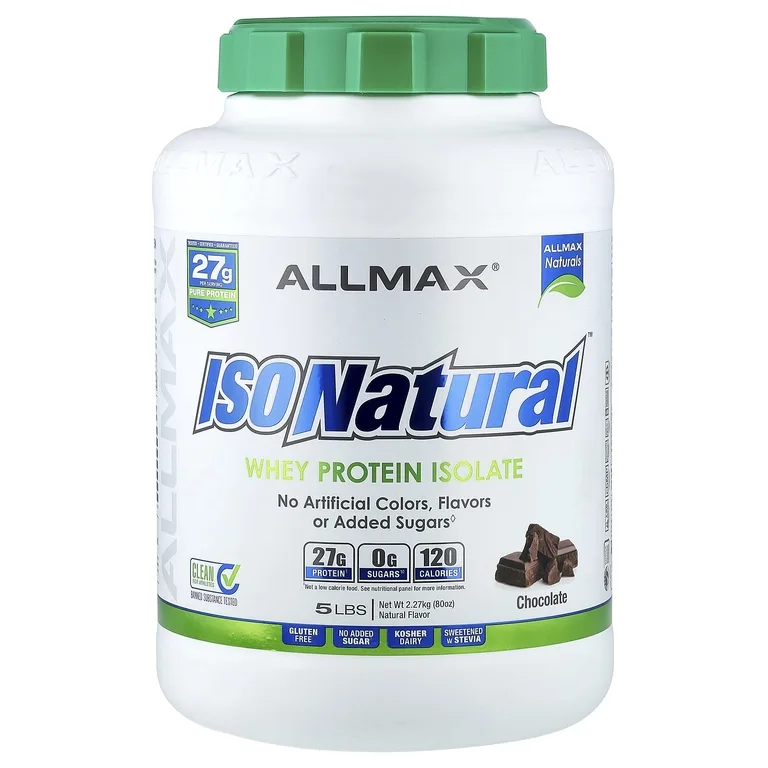ALLMAX, чистый изолят сывороточного протеина, без искусственных красителей, ароматизаторов и добавленного сахара, со вкусом шоколада, 2,27 кг (5 фунтов)