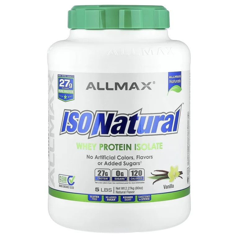 ALLMAX, чистый изолят сывороточного протеина, без искусственных красителей, ароматизаторов и добавленного сахара, со вкусом ванили, 2,27 кг (5 фунтов)