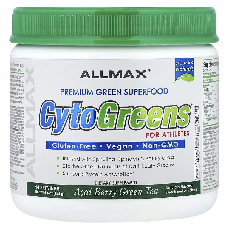 ALLMAX, CytoGreens®, добавка с зелёными суперфудами премиального качества для спортсменов, ягоды асаи и зелёный чай, 125 г (4,4 унции)