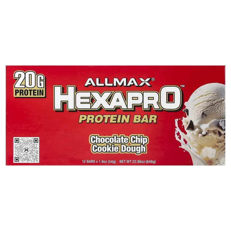ALLMAX, Hexapro™, протеиновый батончик, тесто для печенья с шоколадной крошкой, 12 батончиков по 54 г (1,9 унции)