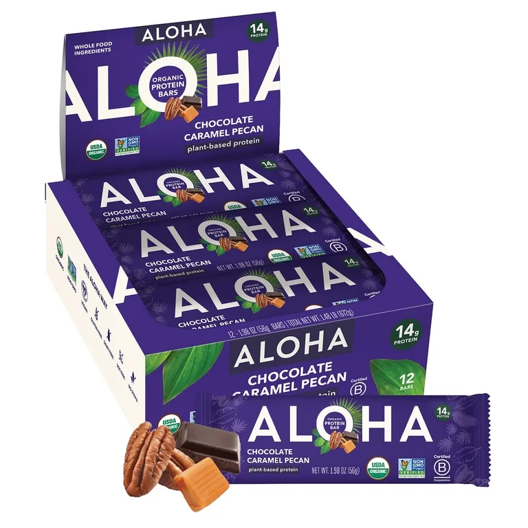 Aloha, Organic Protein Bars, Chocolate Caramel Pecan, 12 Bars, 1.98 oz (56 g) Each