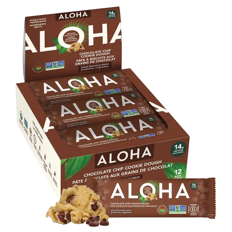 Aloha, Organic Protein Bars, Chocolate Chip Cookie Dough, 12 Bars, 1.98 oz (56 g) Each