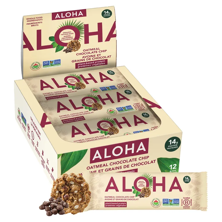 Aloha, Organic Protein Bars, Oatmeal Chocolate Chip, 12 Bars, 1.98 oz (56 g) Each