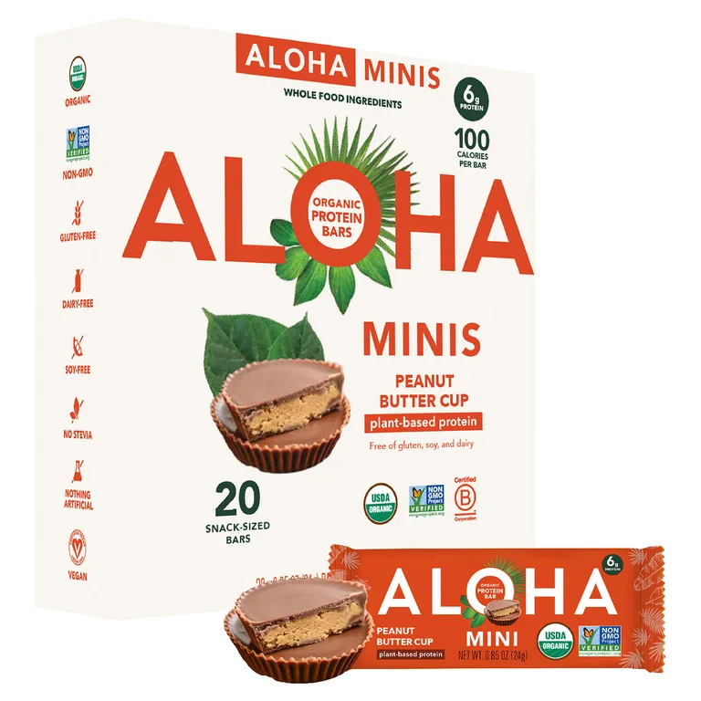 Aloha, органические протеиновые мини-батончики, арахисовая паста, 20 батончиков по 24 г (0,85 унции)