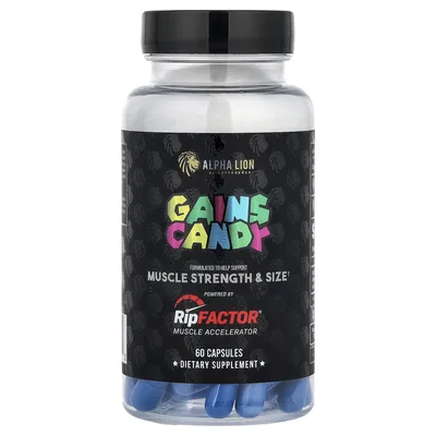 ALPHA LION, Gains Candy, RipFactor®, 60 капсул (325 мг в 1 капсуле)