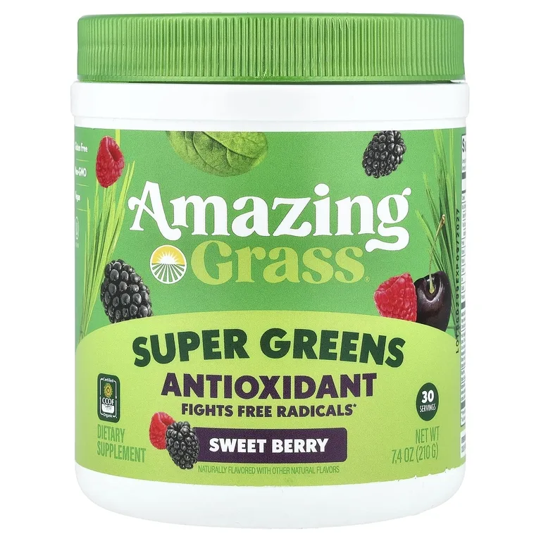 Amazing Grass, питательная зелень, полезные фрукты и овощи с антиоксидантом витамином С., сладкая ягода, 210 г (7,4 унции)