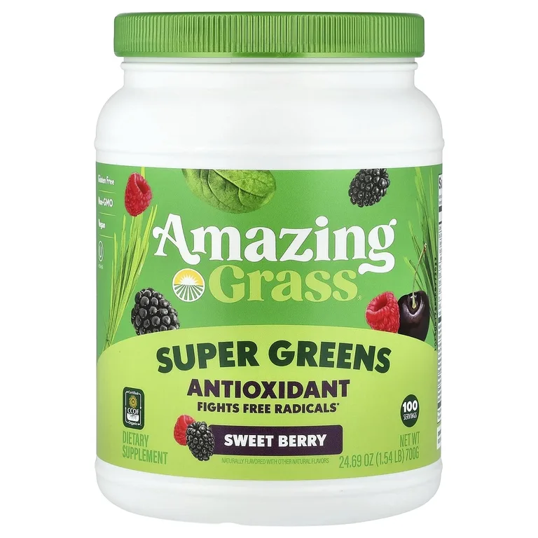 Amazing Grass, суперзелень, антиоксидант, со вкусом сладких ягод, 700 г (1,54 фунта)