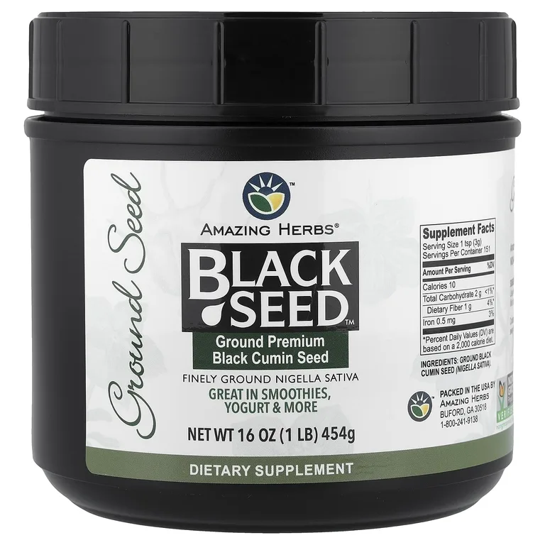 Amazing Herbs, Black Seed™, молотые семена черного тмина премиального качества, 454 г (1 фунт)