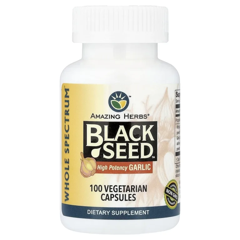 Amazing Herbs, Black Seed™, высокоэффективный чеснок, 100 вегетарианских капсул