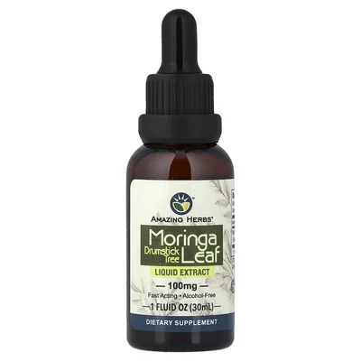 Amazing Herbs, жидкий экстракт листьев моринги, 100 мг, 30 мл (1 жидк. унция)