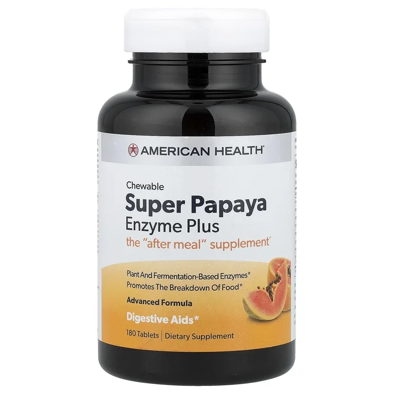 American Health, жевательные таблетки с ферментами, папайя, 180 шт.