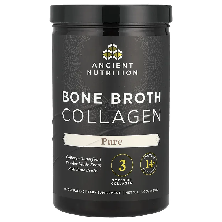 Ancient Nutrition, коллаген из костного бульона, без добавок, 450 г (15,9 унции)