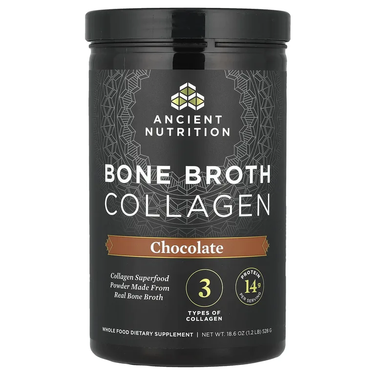 Ancient Nutrition, коллаген из костного бульона, со вкусом шоколада, 528 г (1,2 фунта)