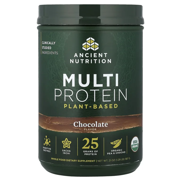 Ancient Nutrition, мультипротеин, растительный, со вкусом шоколада, 587 г