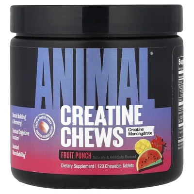 Animal, Creatine Chews, жевательные таблетки с креатином, со вкусом фруктового пунша, 120 жевательных таблеток