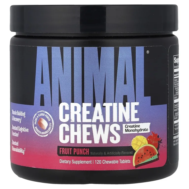 Animal, Creatine Chews, жевательные таблетки с креатином, со вкусом фруктового пунша, 120 жевательных таблеток