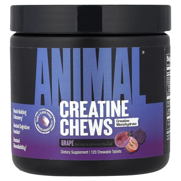 Animal, Creatine Chews, жевательные таблетки с креатином, виноградный вкус, 120 жевательных таблеток