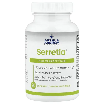 Arthur Andrew Medical, чистая серрапептаза, 90 капсул (125 000 единиц активности серрапептазы SPU в 1 капсуле)