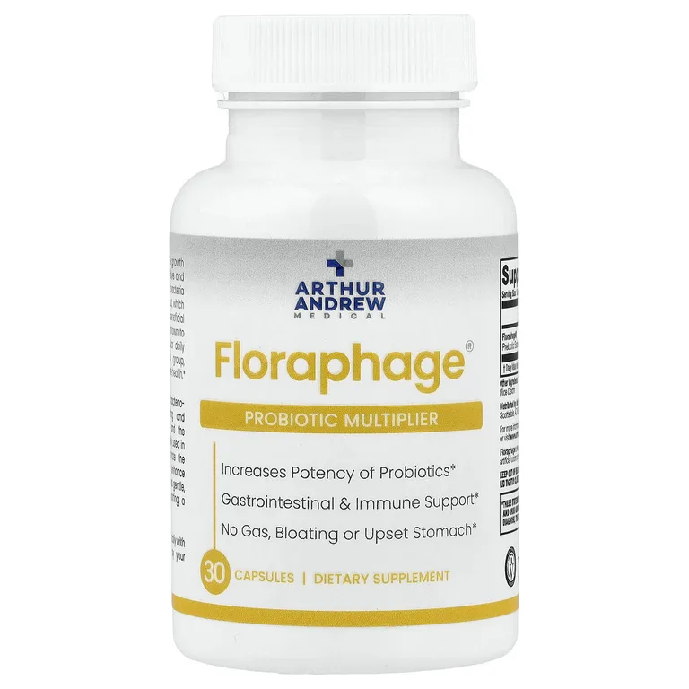 Arthur Andrew Medical, Floraphage®, добавка для повышения эффективности пробиотиков, 30 капсул (1 000 000 БОЕ в капсуле)