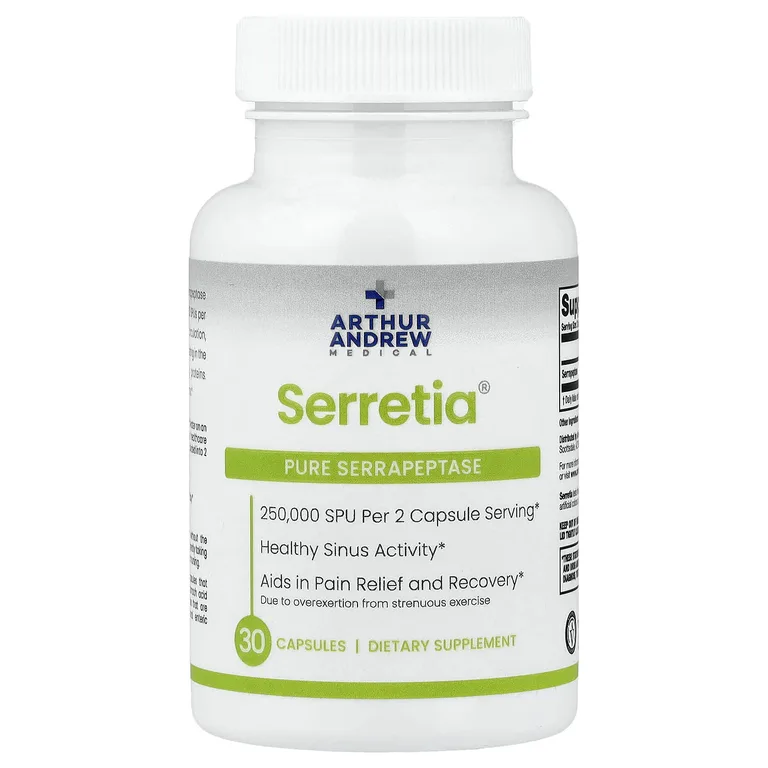Arthur Andrew Medical, Serretia®, чистая серрапептаза, 30 капсул (125 000 SPU в 1 капсуле)