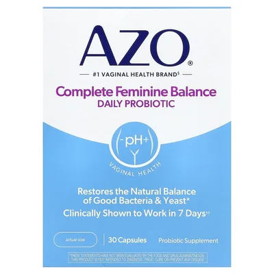 AZO, Complete Feminine Balance, пробиотик для ежедневного приёма, 5 млрд КОЕ, 30 капсул для приёма один раз в день