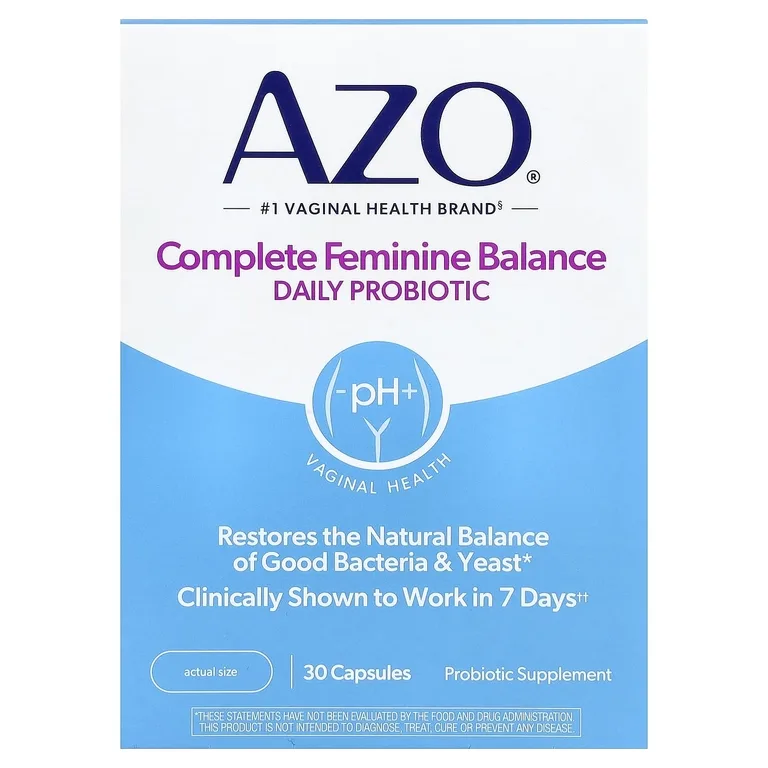AZO, Complete Feminine Balance, пробиотик для ежедневного приёма, 5 млрд КОЕ, 30 капсул для приёма один раз в день