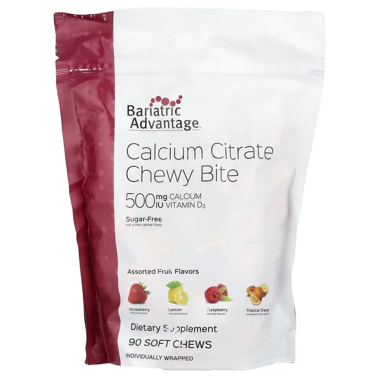 Bariatric Advantage, Chewy Bite, цитрат кальция, без сахара, фруктовое ассорти, 90 жевательных таблеток