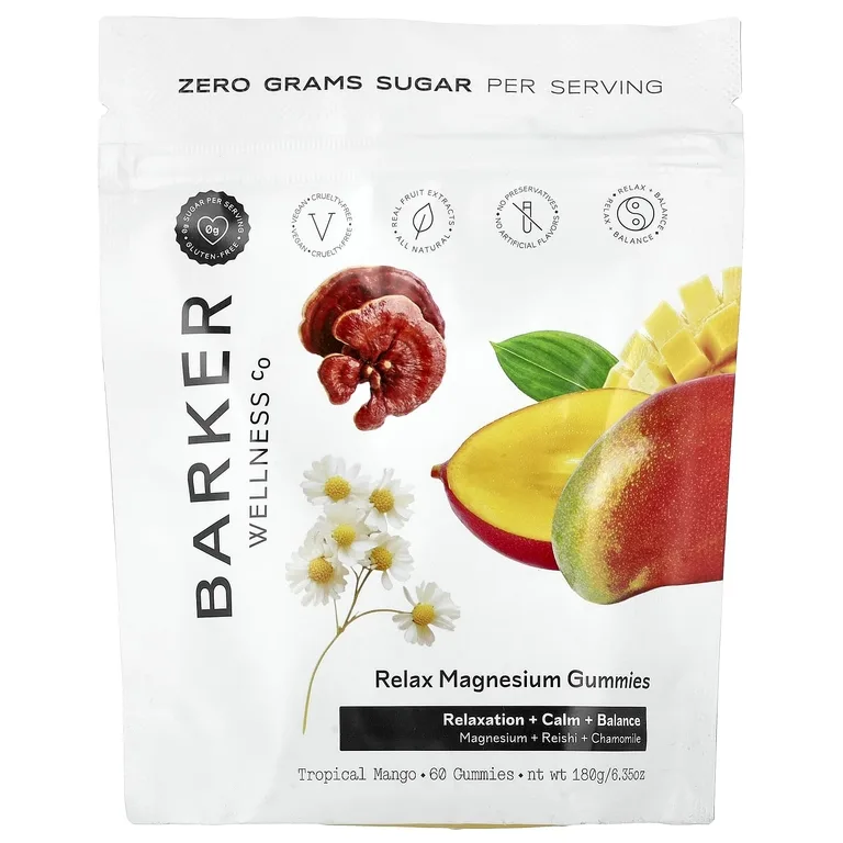 Barker Wellness Co, Relax, жевательные мармеладки с магнием, со вкусом тропического манго, 60 жевательных таблеток
