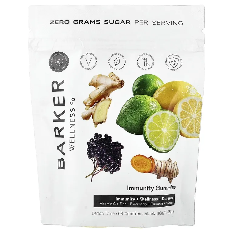 Barker Wellness Co, жевательные таблетки для поддержки иммунитета, со вкусом лимона и лайма, 60 жевательных таблеток