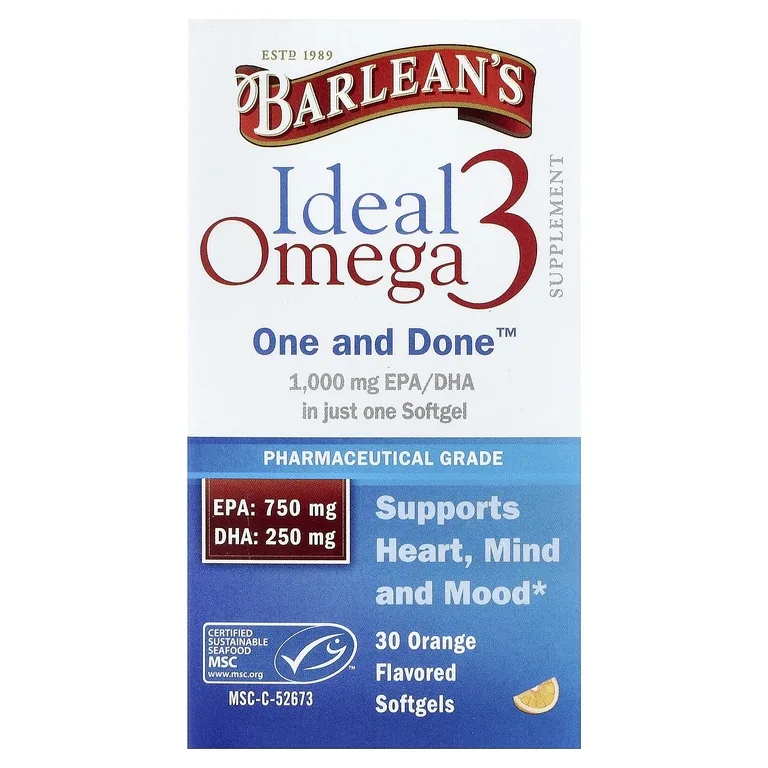 Barlean's, Ideal Omega 3, апельсин, 30 мягких таблеток