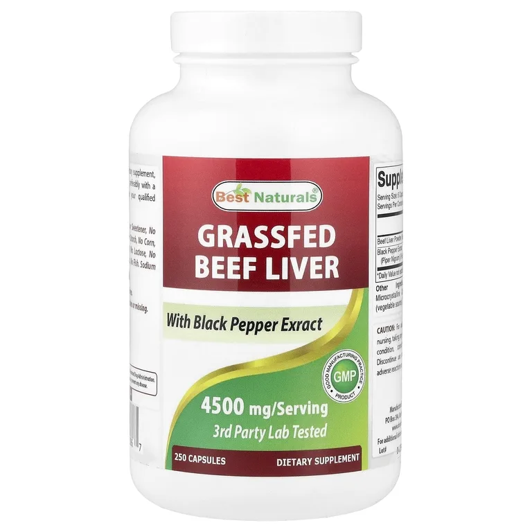 Best Naturals, говяжья печень травяного откорма, 250 капсул
