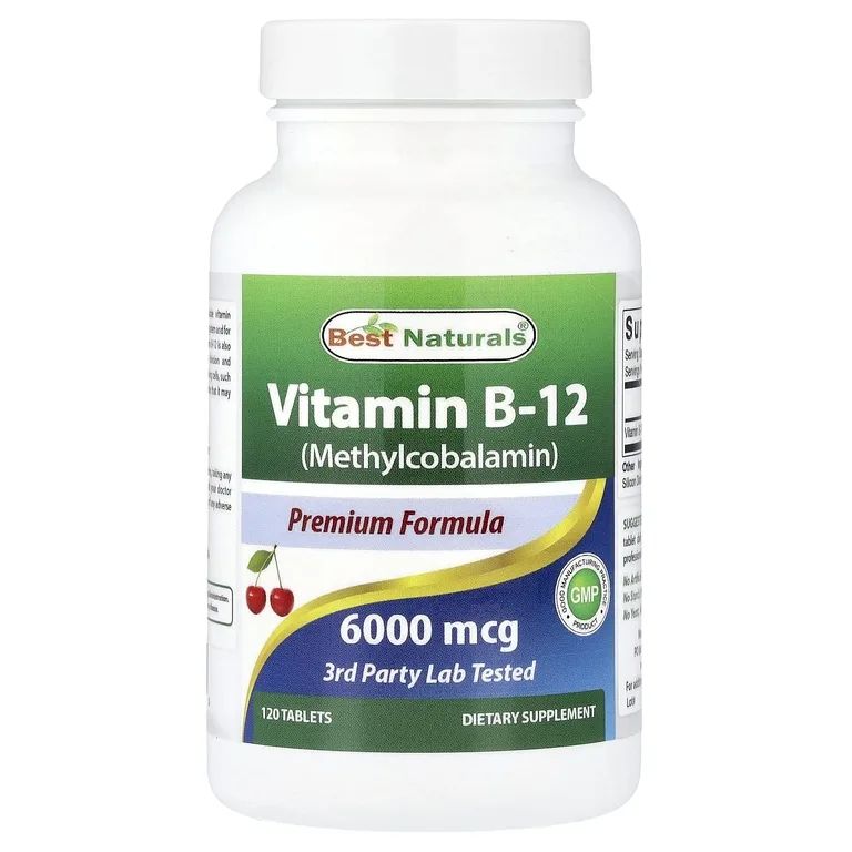 Best Naturals, Витамин B12 (метилкобаламин), 6000 мкг, 120 таблеток