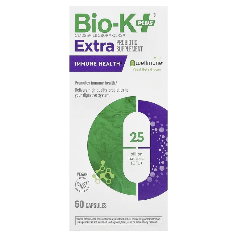 Bio-K+, дополнительная добавка с пробиотиком, для поддержки иммунитета с Wellmune®, 60 капсул