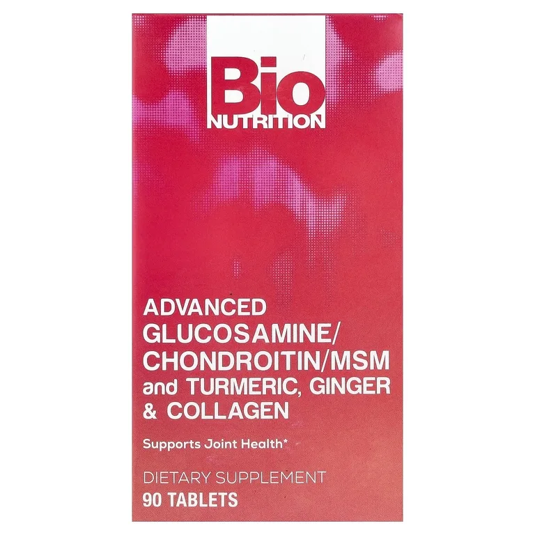 Bio Nutrition, улучшенный глюкозамин, хондроитин, МСМ и куркума, имбирь и коллаген, 90 таблеток