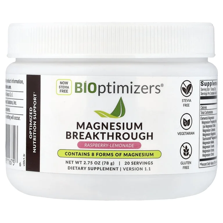 BIOptimizers, Magnesium Breakthrough, малиновый лимонад, 134 г (4,7 унции)