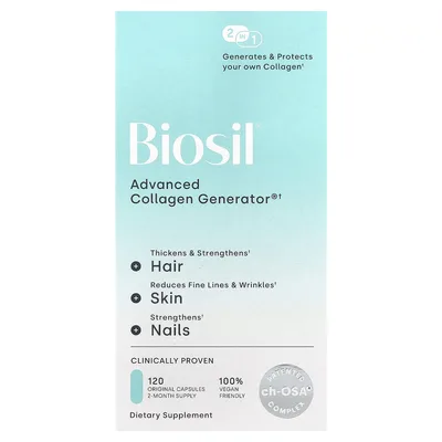 Biosil, средство для стимулирования производства коллагена, 120 оригинальных капсул