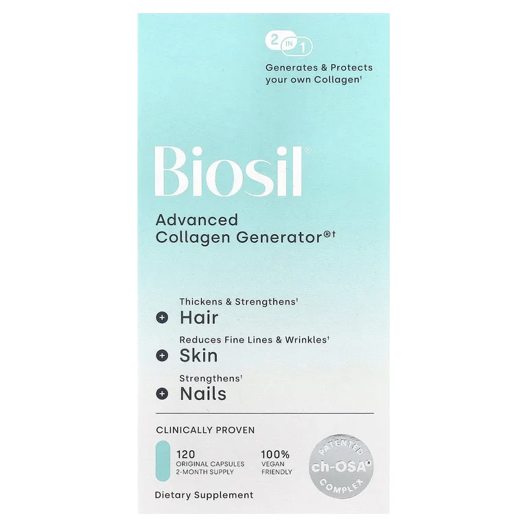 Biosil, средство для стимулирования производства коллагена, 120 оригинальных капсул