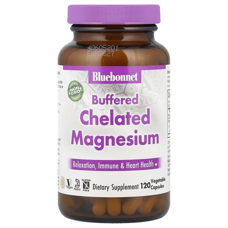 Bluebonnet Nutrition, буферизованный хелатный магний, 120 растительных капсул (200 мг в 1 капсуле)