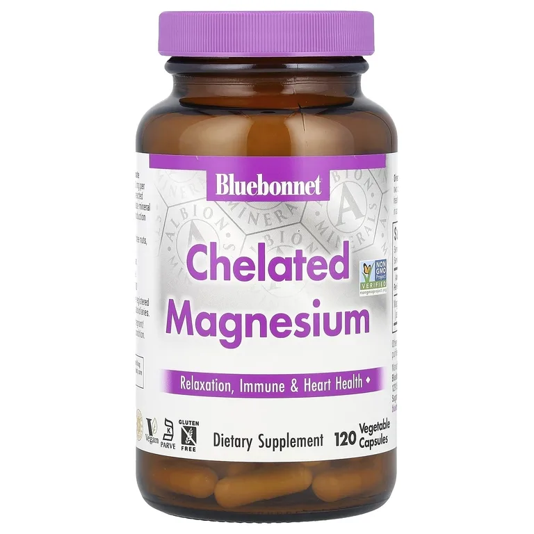 Bluebonnet Nutrition, хелатный магний, 120 вегетарианских капсул (100 мг в 1 капсуле)