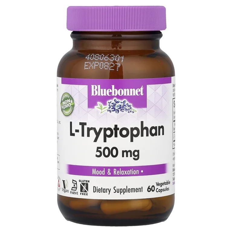 Bluebonnet Nutrition, L-триптофан, 500 мг, 60 растительных капсул