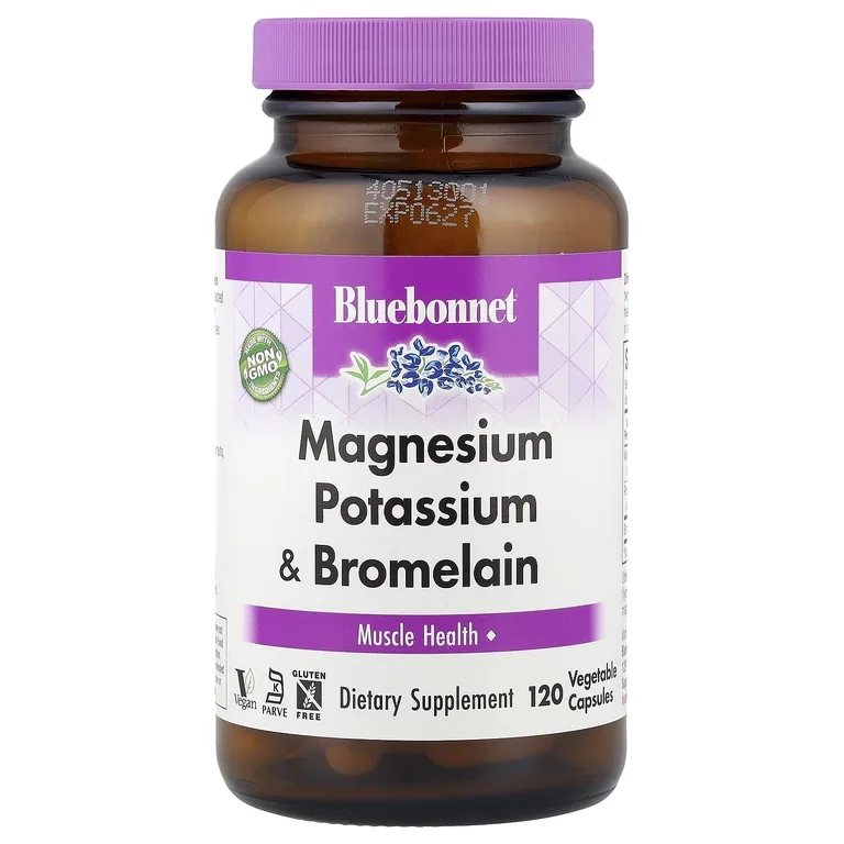 Bluebonnet Nutrition, Магний, калий и бромелаин, 120 растительных капсул