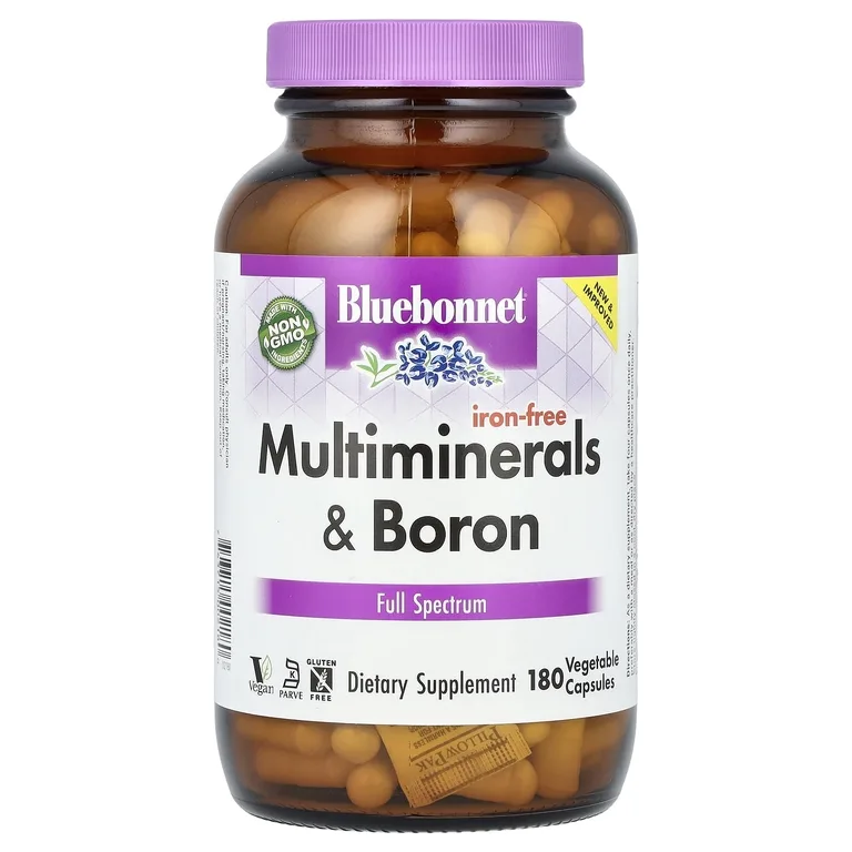 Bluebonnet Nutrition, Мультиминералы с бором, без железа, 180 растительных капсул