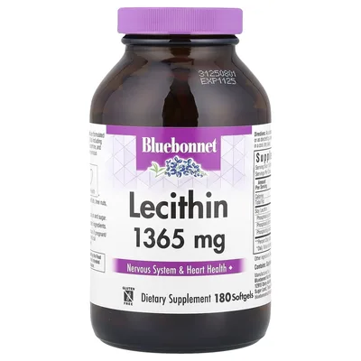 Bluebonnet Nutrition, натуральный лецитин, 1365 мг, 180 мягких желатиновых капсул