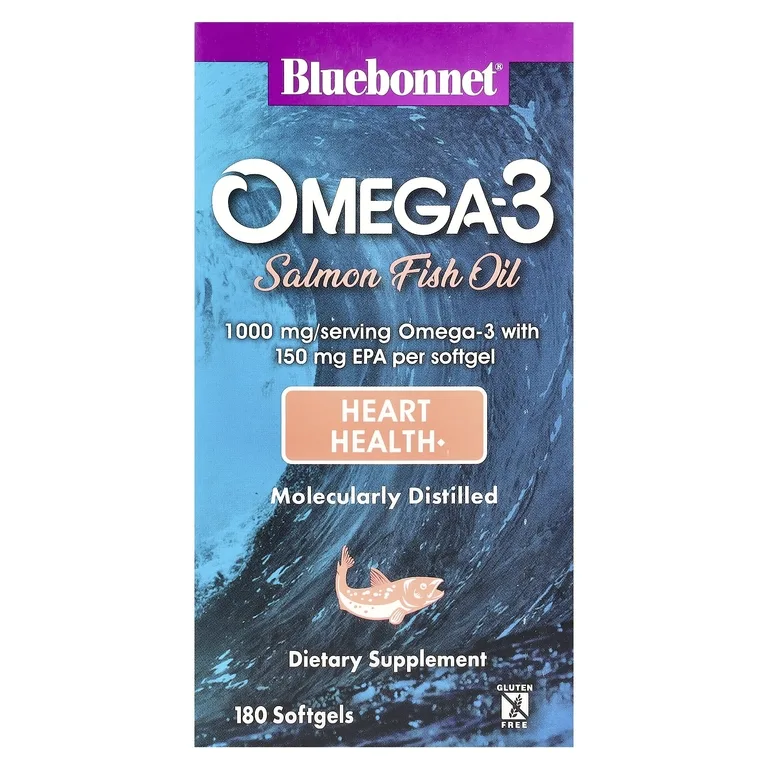 Bluebonnet Nutrition, Рыбий жир лосося с омега-3, 1000 мг, 180 мягких таблеток