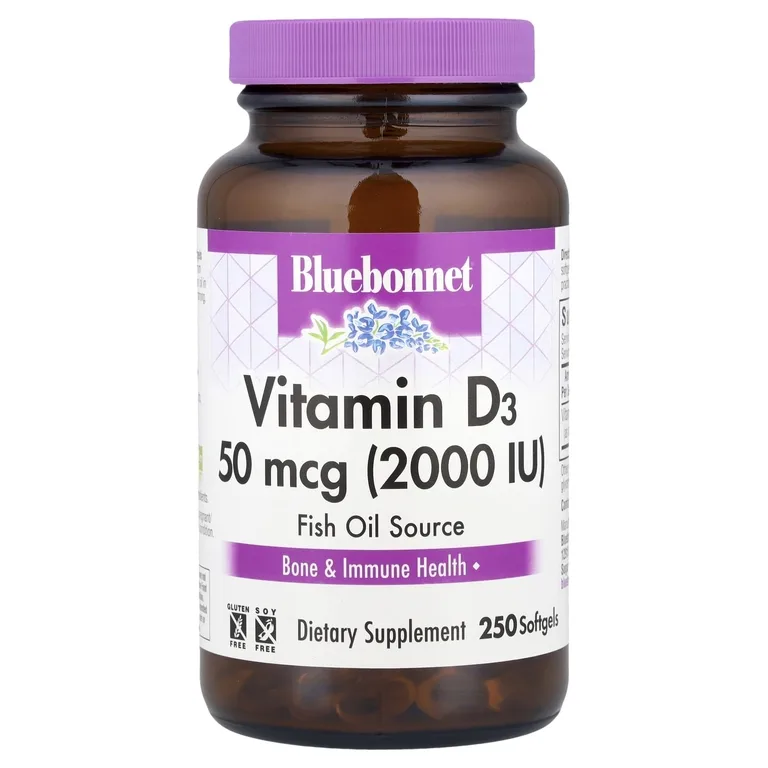 Bluebonnet Nutrition, витамин D3, 50 мкг (2000 МЕ), 250 капсул