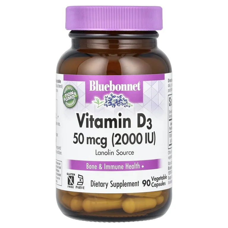 Bluebonnet Nutrition, витамин D3, 50 мкг (2000 МЕ), 90 растительных капсул
